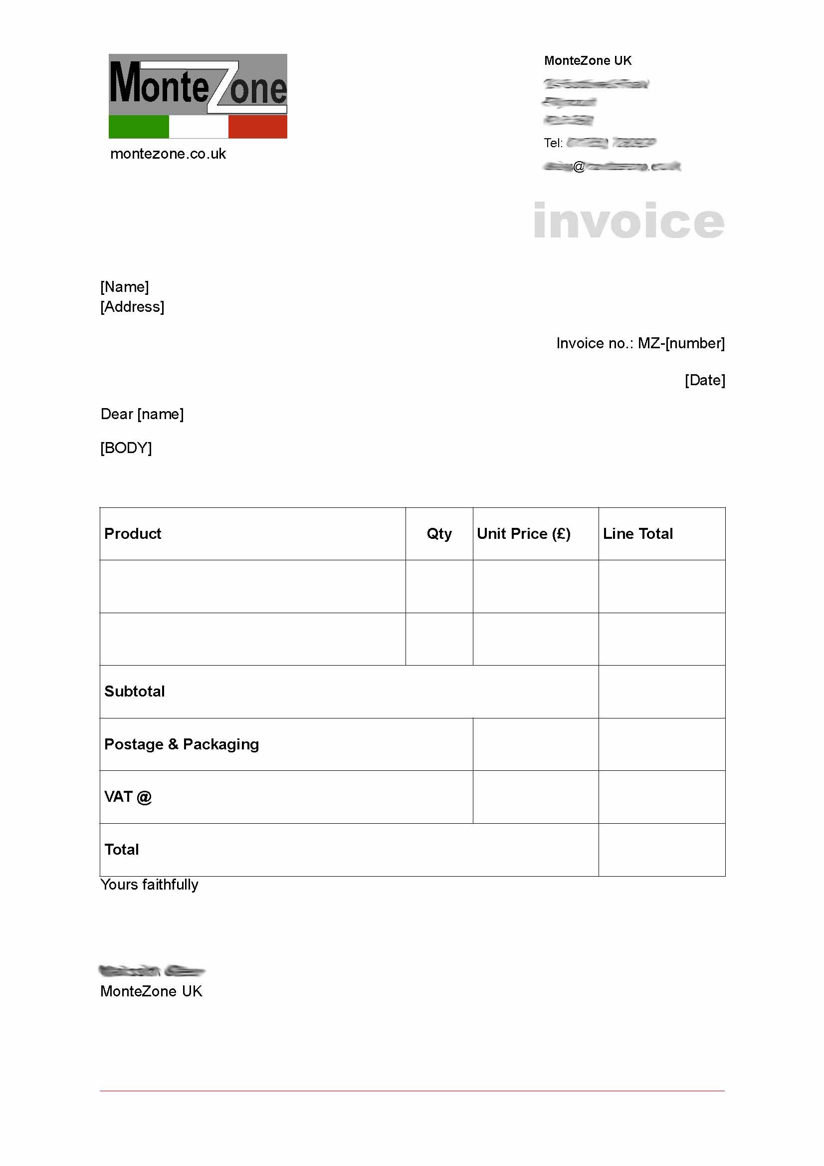 Montezone UK stationery (invoice)