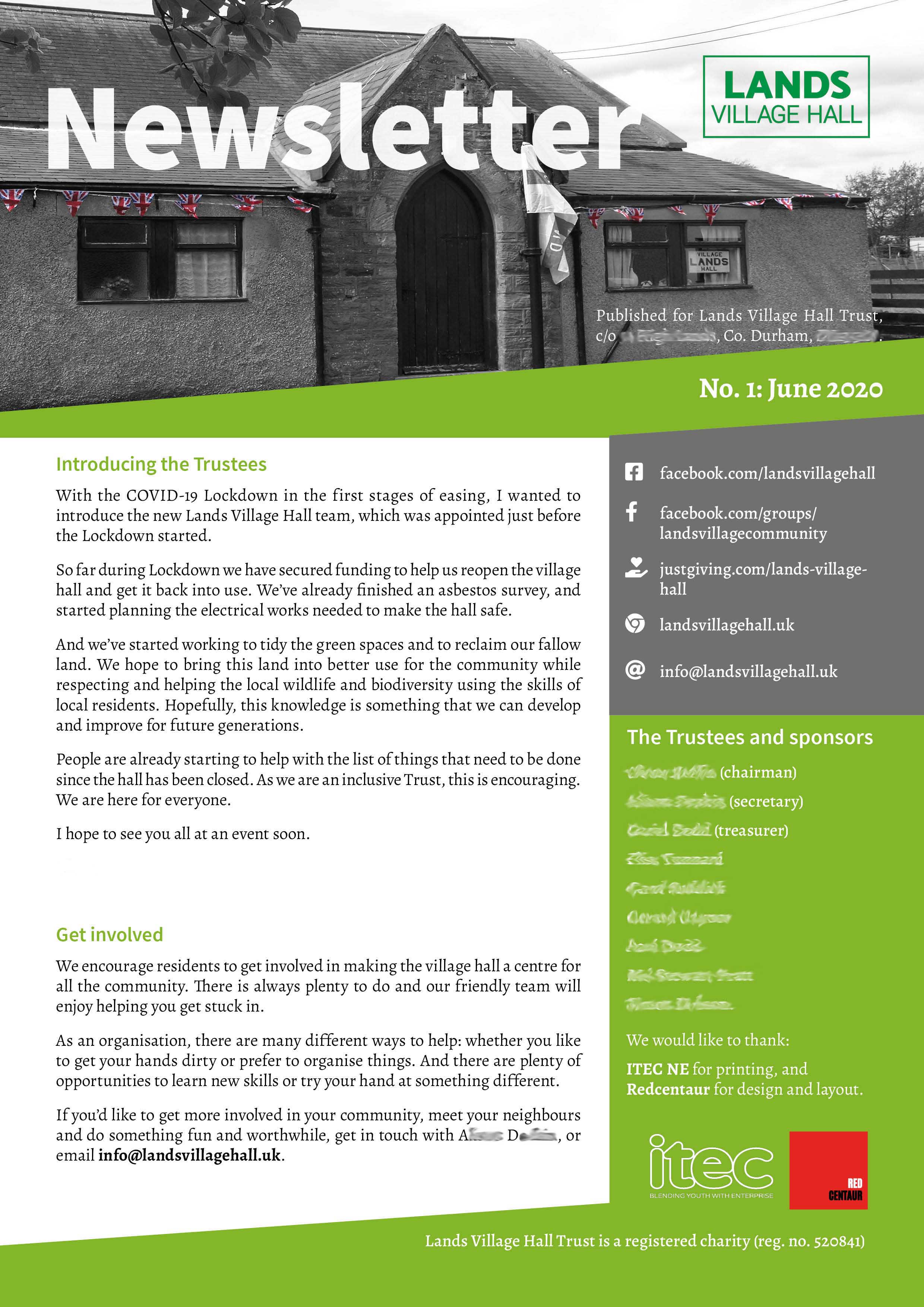 Lands Village Hall Newsletter front