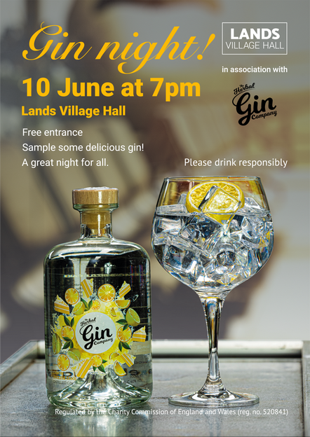 Lands Village Hall gin night A1 poster design and print
